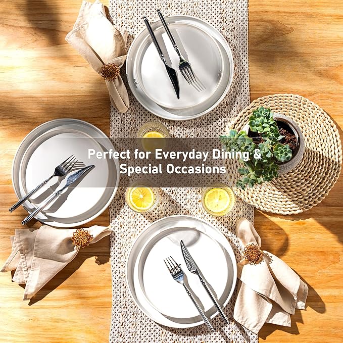 GBHOME Ceramic Dinnerware Sets for 4, 12 Pieces Stoneware Plates and Bowls Sets, Reactive Glaze Dishes -Scratch Resistant, Dishwasher&Microwave Safe-Star White-Ruum Studio Home