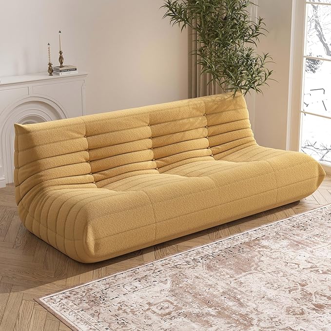 Big Bean Bag Chairs for Adults, 3 Seater Large Bean Bag Chair Sofa, Fireside Chair Lazy Sofa Chair with High Density Comfortable Foam, Modern Bean Bag for Living Room, Bedroom, Office (Yellow)-Ruum Studio Home