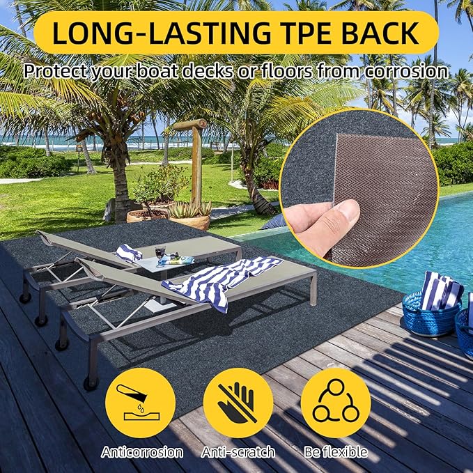 Marine Carpet,5 FT x 25 FT Dark Gray Indoor Outdoor Carpet 0.2" Thick Boat Carpet with Water-Proof TPE Backing, Non-Slide Outdoor Marine Carpet Roll for Home, Patio, Porch, Deck-Ruum Studio Home