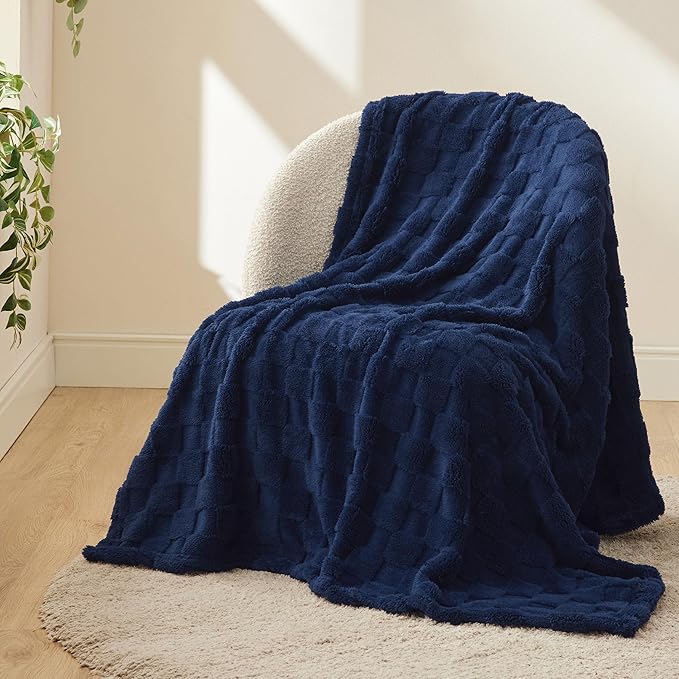 Bedsure GentleSoft Navy Blue Throw Blanket for Couch - Checkered Fleece Blankets Gifts for Women Men Girls, Cute Soft Cozy Throw for Bedroom Home Decor Gifts, 50x60 Inches-Ruum Studio Home