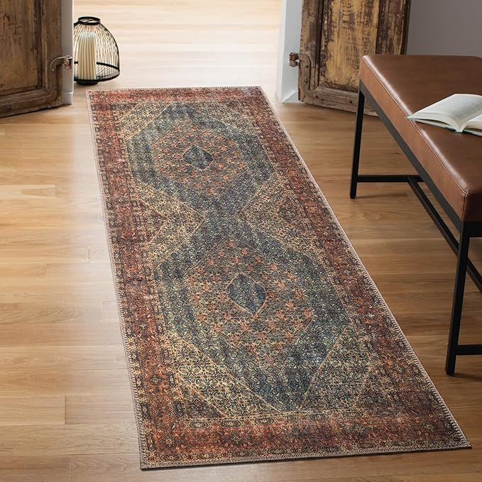 Keen Home Design 2x10 Rug - Machine Washable Runner Rug with Non-Slip Backing, Ideal for Hallway, Entryway, Kitchen, Laundry Room - Vintage, Easy Clean, Durable, Low Pile - (2'6" x 10')-Ruum Studio Home