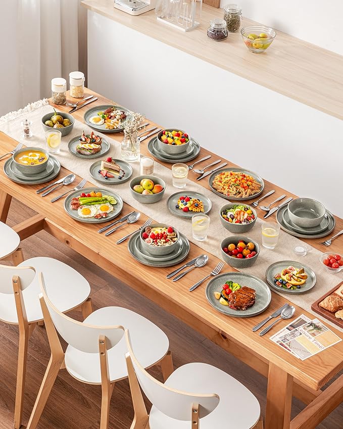 vancasso ANYA 24 Pieces Plates and Bowls Set, Stone Grey Dinnerware Sets, Reactive Glaze Dishes Set for 8, Ceramic Dishware Sets Kitchen Dinner Set, Microwave & Dishwasher Safe-Ruum Studio Home