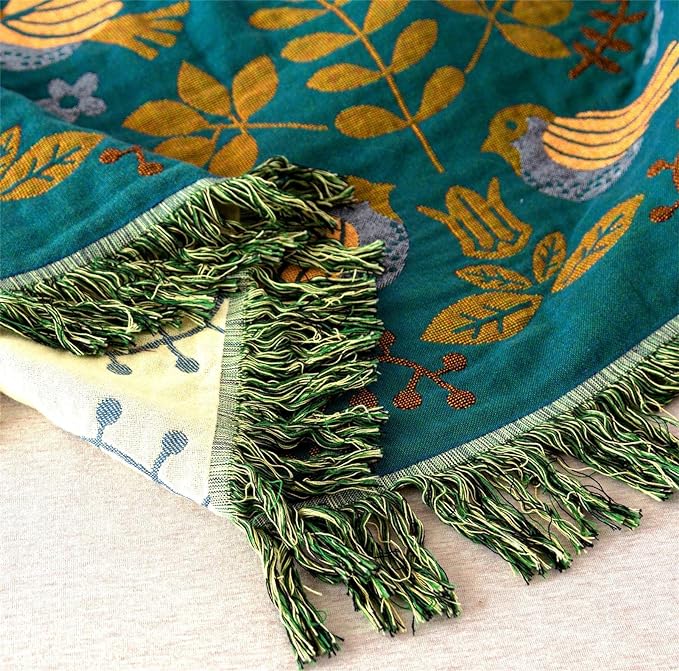 MSGKV Boho Throw Blanket 100% Cotton Blankets for Bed Couch 60''x80'', Soft Summer Blanket Travel Boho Quilt Muslin Blanket Home Decor Farmhouse Warm Throws Gifts for Women Mom-Ruum Studio Home