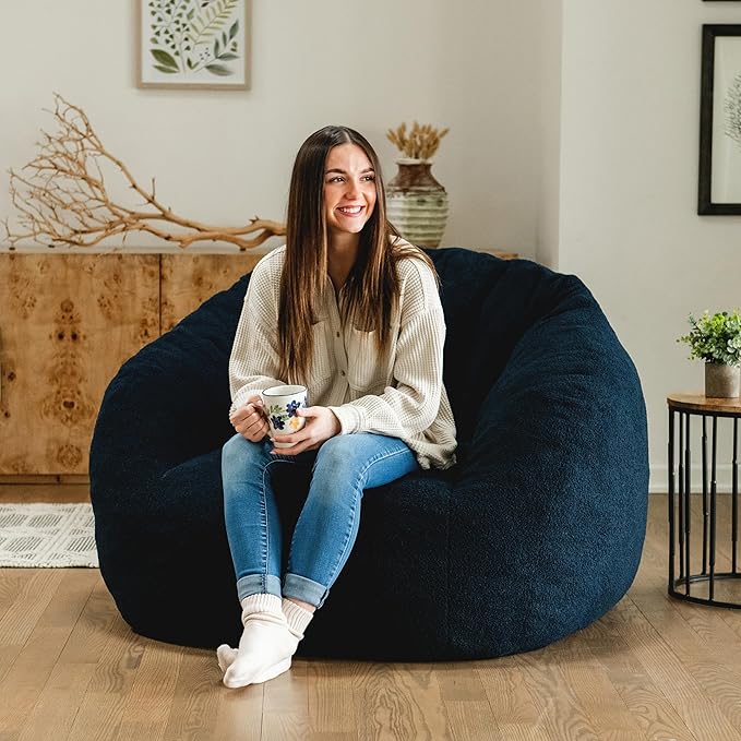 Big Joe Cloudberry Foam-Filled Structured Bean Bag Chair, Deep Blue Teddy Boucle-Ruum Studio Home