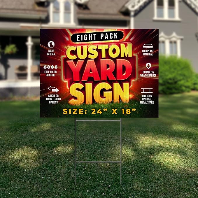 8 Pack 24"x18" Custom Yard Signs with Stakes, Personalized Yard Signs for Outdoors, Customized Full Color Print Corrugated Signs for Business-Ruum Studio Home