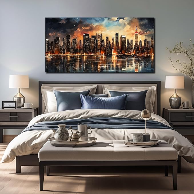 New York Skyline Wall Art for Office,Modern Living Room Wall Paintings City Wall Decor for Bedroom 29 x 59 Inch-Ruum Studio Home