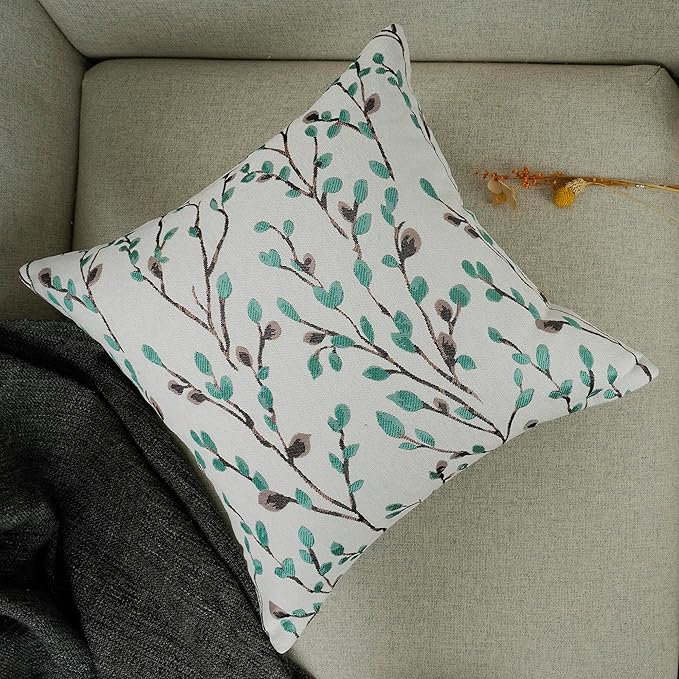 YOUR SMILE Classical Embroidery Jacquard Green Square Decorative Throw Pillow Case Cushion Cover 18x18 inch-Ruum Studio Home