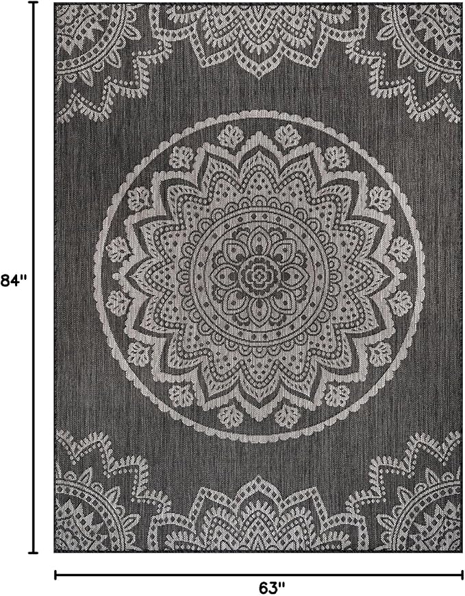 CAMILSON Outdoor Rug 8x10 Modern Area Rugs for Indoor and Outdoor Patios and Porches - Waterproof, Non-Shedding, Easy-to-Clean Outside Carpet (8 x 10, Medallion - Dark Grey/Light Grey)-Ruum Studio Home