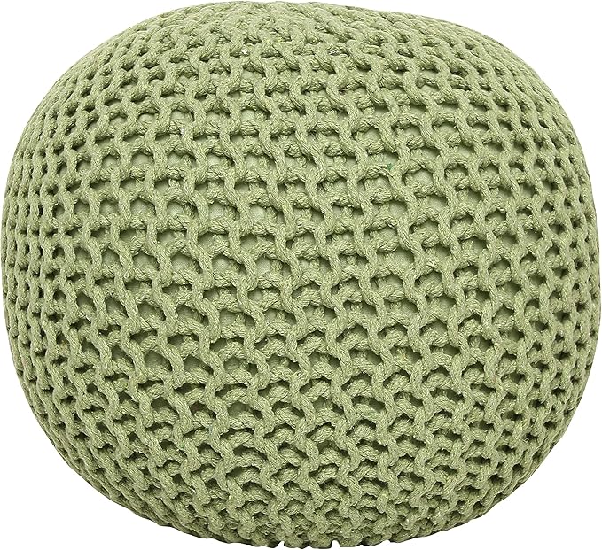 REDEARTH Round Pouf Foot Stool Ottoman - Cotton Knitted Cord Boho Pouffe - Cable Poof Filled Footrest Stuffed for Living Room - Nursery - Bedroom - Patio - Lounge (19.5"x19.5"x14") - Kiwi-Ruum Studio Home
