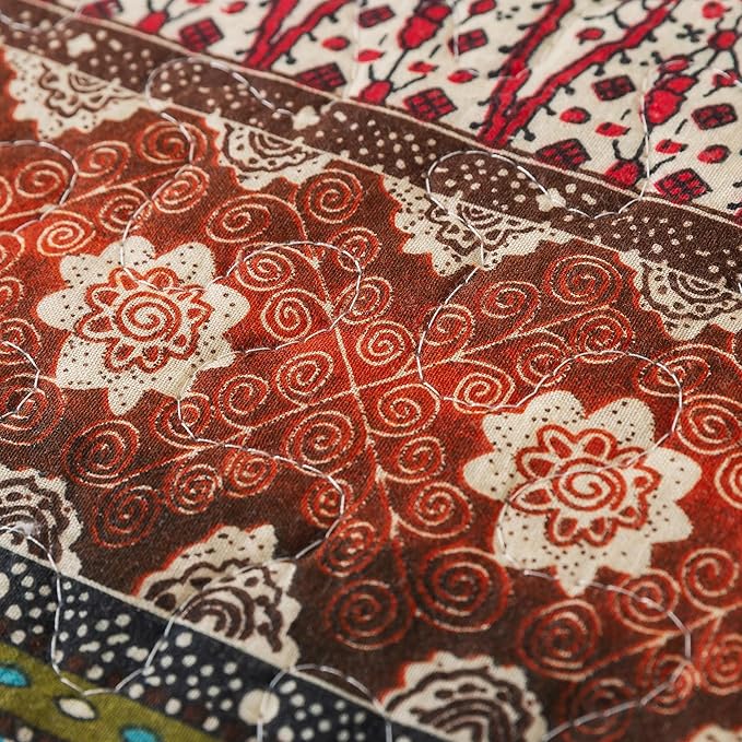 NEWLAKE Cotton Bedspread Quilt Sets - Reversible Patchwork Coverlet Set, Red Striped Jacquard Pattern, California King Size-Ruum Studio Home