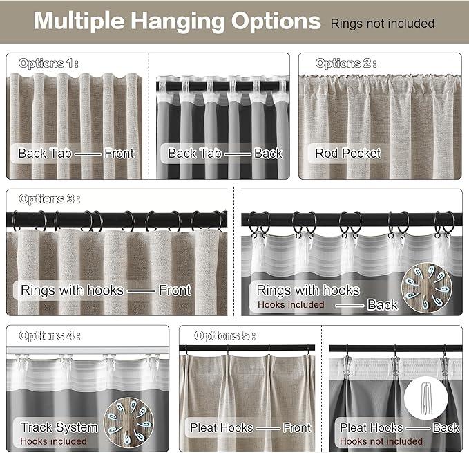 RAIN CITY Blackout Curtains 104 Inch Long 2 Panels,Linen Textured Custom Made Room Darkening Black Out Modern Decorative Drapes for Living Room 100-108 Tall Windows Back Tab with Hooks 50x104-Ruum Studio Home