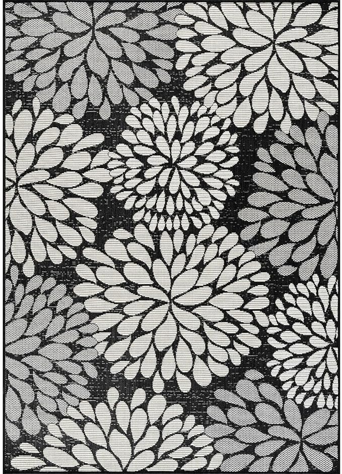 Beverly Rug Outdoor Rug 9x12 Modern Exotic Tropical Leaf Area Rugs for Indoor and Outdoor Patio Deck Porch Garden Water Resistant Washable Outside Carpet (9 x 12 Dark Gray)-Ruum Studio Home