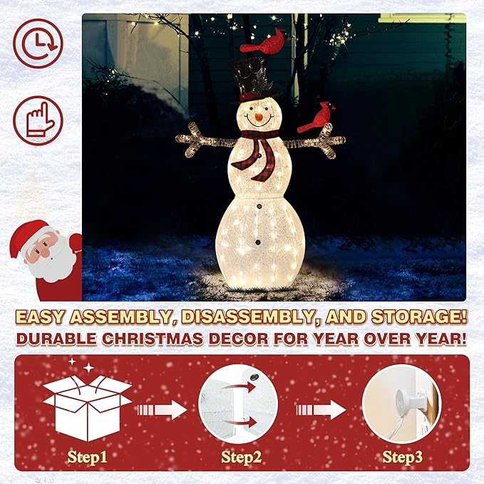 5FT Lighted Snowman with Birds for Christmas Decoration, 3D Pre-Lit Iridescent Snowman Xmas Decor with 90 LED Lights, Glittered Standing Holiday Display for Outdoor, Indoor-Ruum Studio Home