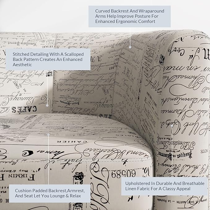 BELLEZE Accent Barrel Chair Set of 2, Linen Round Chair Club Tub Sofa Corner Chair with Flared Legs and Cozy Soft Padding for Living Room Bedroom Waiting Room - Black & Beige-Ruum Studio Home