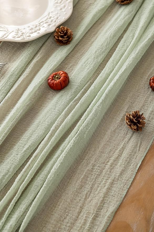 6pcs Cheesecloth Table Runner Sage Green Gauze 120 Inch 10 FT Rustic Boho Cheese Cloth Runner for Wedding Baby Shower Bridal Shower Party Long Sheer Centerpiece Home Decoration-Ruum Studio Home