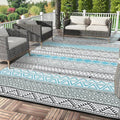 GAOMON Reversible Outdoor Rug 9'x18' Waterproof Plastic Straw Rug, Patio Rug, Large Modern Area Rug Carpet, Indoor Outdoor Rugs for Camping, Porch, Deck, Balcony, Backyard, Blue/Grey(Bohemia)-Ruum Studio Home