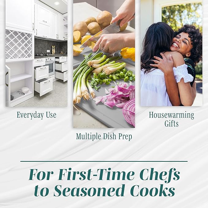 Cutting Boards for Kitchen - BPA-Free Chopping Board - Different Sizes & Non Slip Handles - Reversible, Large Cutting Board Set - Unique Gifts for Cooks Who Have Everything - 3-Pack Gray/Gray-Ruum Studio Home