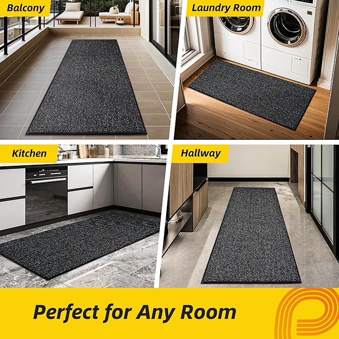 JSEI Dirt Trapper Door Mat 24"x60" Non-Slip Washable Entrance Mat, Dog Doormats, Absorbent & Fade-Resistant Floor Mats, Low Profile Welcome Mats for Entryway, Front Door, and Inside Entrance, Black-Ruum Studio Home