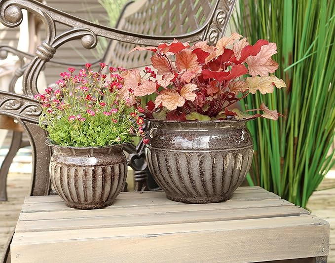 Headwind 8" Sutton - Rosewood Brown, Ironstone Metal Planter Pot. Indoor Outdoor Use,-Ruum Studio Home