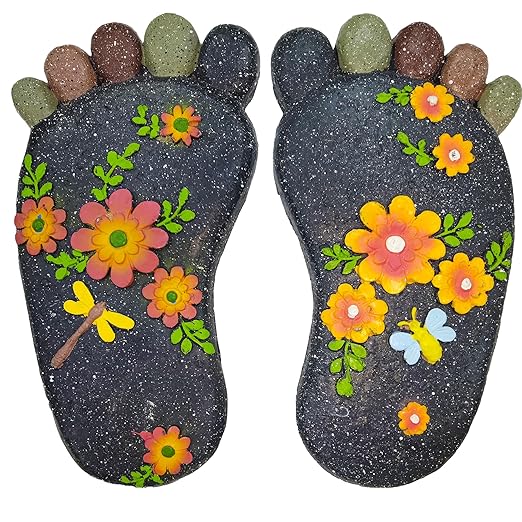 Stepping Stones Garden Decorative Stones for Patio, Deck, Garden or Sidewalk Home Decor Footprint Shaped Stepping Stones Set of 2 （Dark Grey）-Ruum Studio Home