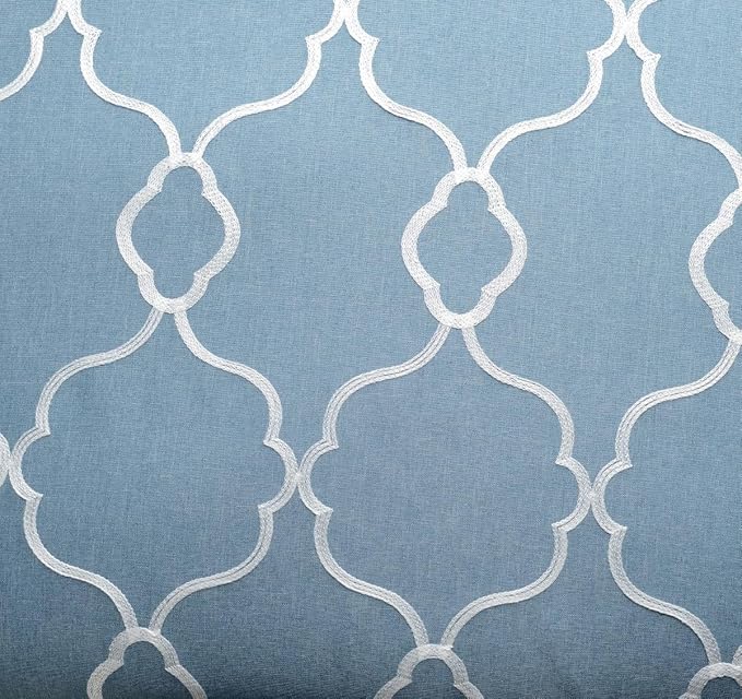 MIUCO Moroccan Embroidery Semi Sheer Curtains Faux Linen Grommet Curtains for Bedroom 52 x 63 Inch 2 Panels, Dusty Blue-Ruum Studio Home