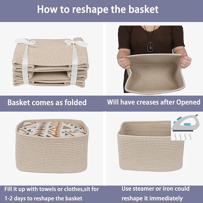 Rope storage Basket Bins Woven Basket for Organizing Shelves Rectangle Decorative Baskets For storage Clothes Toys Books Towels Square Wicker Nursery basket organizer 3 pack Oatmeal-Ruum Studio Home