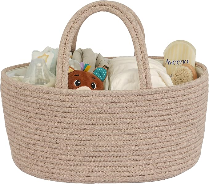 Diaper Caddy Organizer Cotton Rope Baby Basket Nursery Storage and Portable Tote Bag for Car Ideal Baby Shower Gifts and Registry Must-Have for Newborn Essentials light konjak-Ruum Studio Home