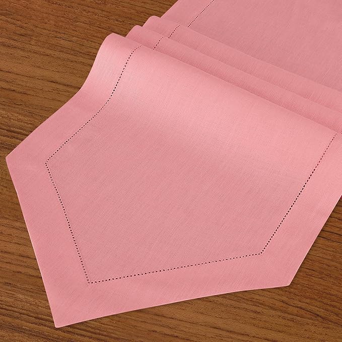 D'Moksha Homes Dusty Pink Linen Table Runner 90 Inches Long - 100% Pure Linen Diamond Table Runner 14 x 90 Inch for Dining, Fall and Halloween - Machine Washable-Ruum Studio Home