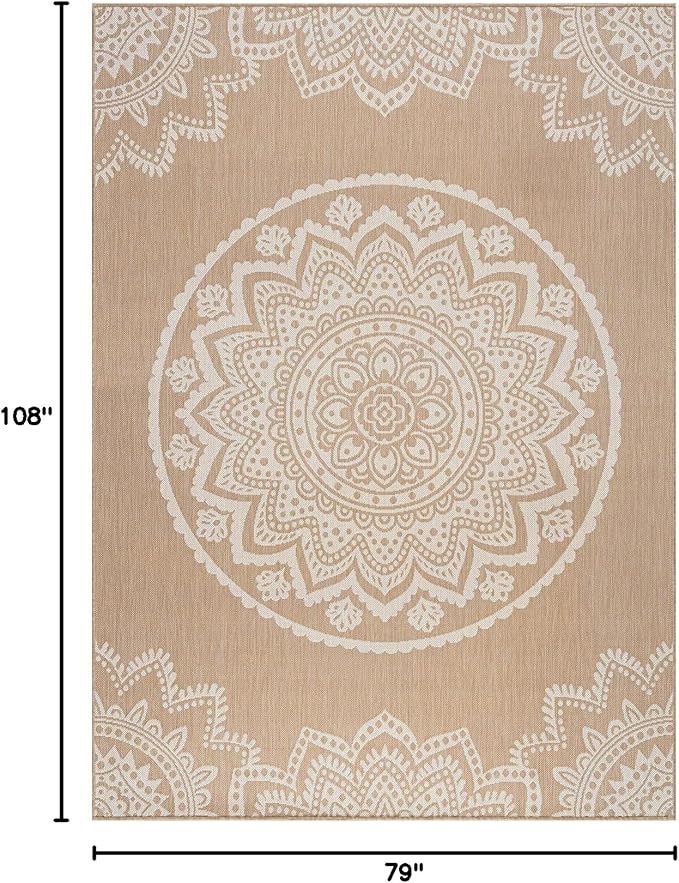 CAMILSON Outdoor Rug 6x9 Modern Area Rugs for Indoor and Outdoor Patios and Porches - Waterproof, Washable, Non-Shedding, Easy-to-Clean Outside Carpet (6 x 9, Medallion - Beige/White)-Ruum Studio Home