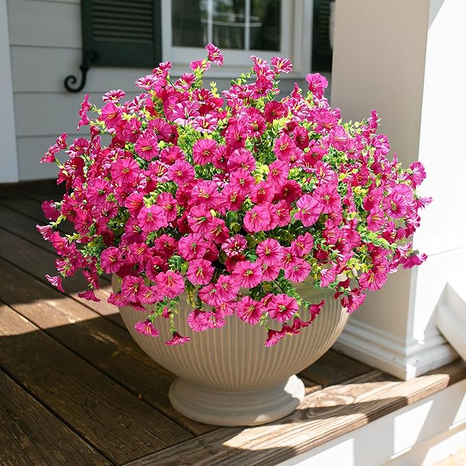 Artificial Flowers for Outdoors Fake Plants, 12 Bundles Faux Fuchsia Morning Glory UV Resistant Look Real Silk Flowers for Outside Planter Front Door Porch Patio Yard Fall Autumn Decoration-Ruum Studio Home