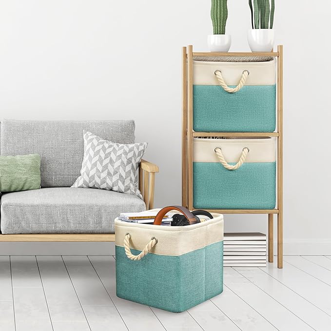 SIMPLE HOUSEWARE Fabric Storage Cubes, 13" x 13" Storage Bin, 3 Pack, Turquoise-Ruum Studio Home
