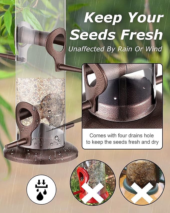 iBorn Metal Bird Feeder Hanging Wild Bird Seed Feeder for Mix Seed Blends Heavy Duty All Metal Coffee Finish,14 Inch 6 Port(Seed is not Included)-Ruum Studio Home