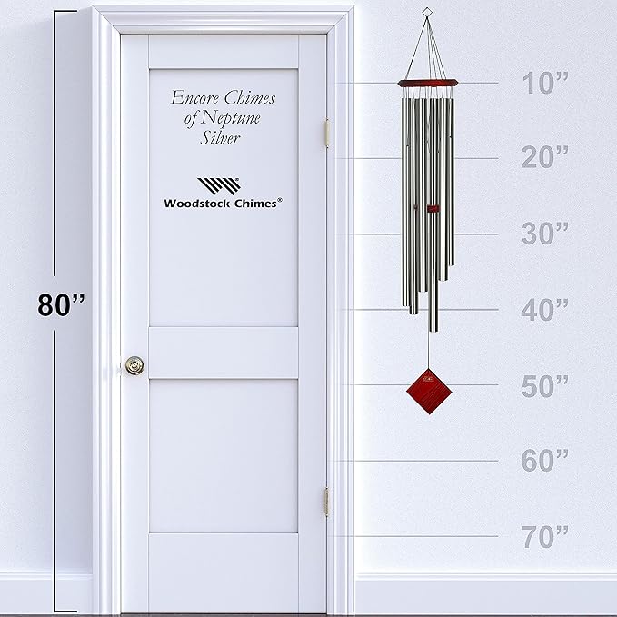 Woodstock Chimes Neptune Wind Chime for Outside 54" Large Silver, Deep Tone Sound for Outdoor Garden, Patio, Porch Decor, Encore Collection DCS54-Ruum Studio Home
