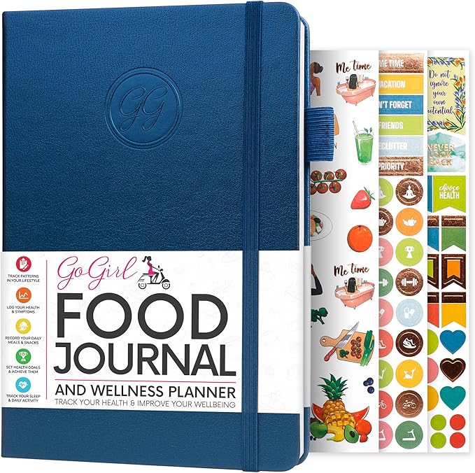 GoGirl Food Journal & Wellness Planner –– Diet & Fitness Diary – Nutrition Journal with Meal, Exercise & Weigh Loss Tracker, A5 (Mystic Blue)-Ruum Studio Home