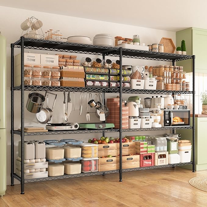 REIBII 69.8" W Storage Shelves 1250LBS Wire Shelving Unit 4 Tier Metal Shelving for Storage Rack Shelves Adjustable Heavy Duty Garage Shelf Pantry Shelves Kitchen Shelving, 69.8"Wx15.8"Dx62.9"H,Black-Ruum Studio Home