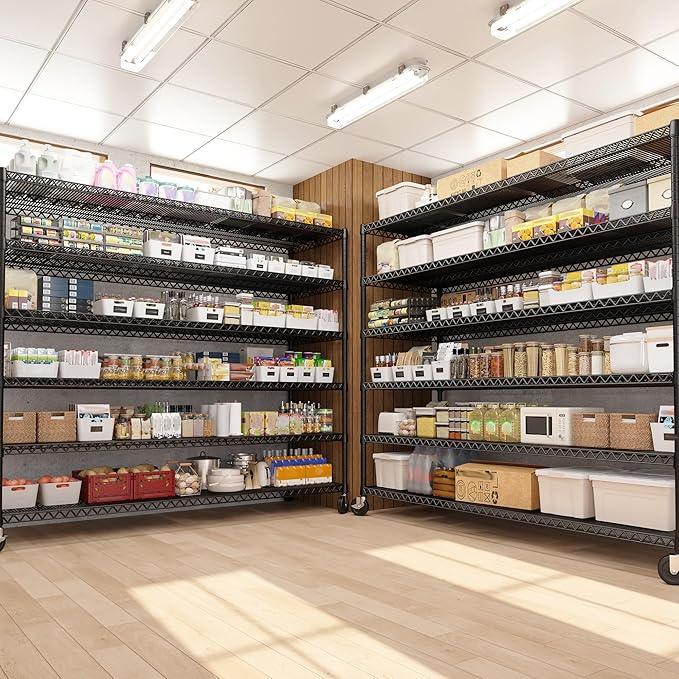 REIBII 60''W X 82.6" H Steel Heavy Duty Wire Shelving Unit with Wheels, 6-Tier Adjustable Storage Shelves 3598LBS Commercial Metal Shelves for Pantry, Garage, College Dorm School Industrial Shelving-Ruum Studio Home
