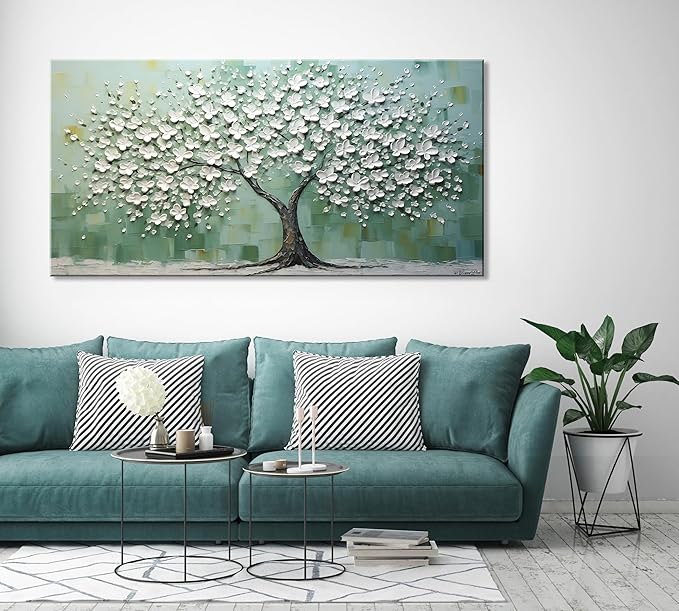 LASMOND Turquoise Tree of Life Wall Art for Living Room Canvas Prints Artwork Modern Abstract Bedroom Office Painting Decor (46x23 Inches)-Ruum Studio Home