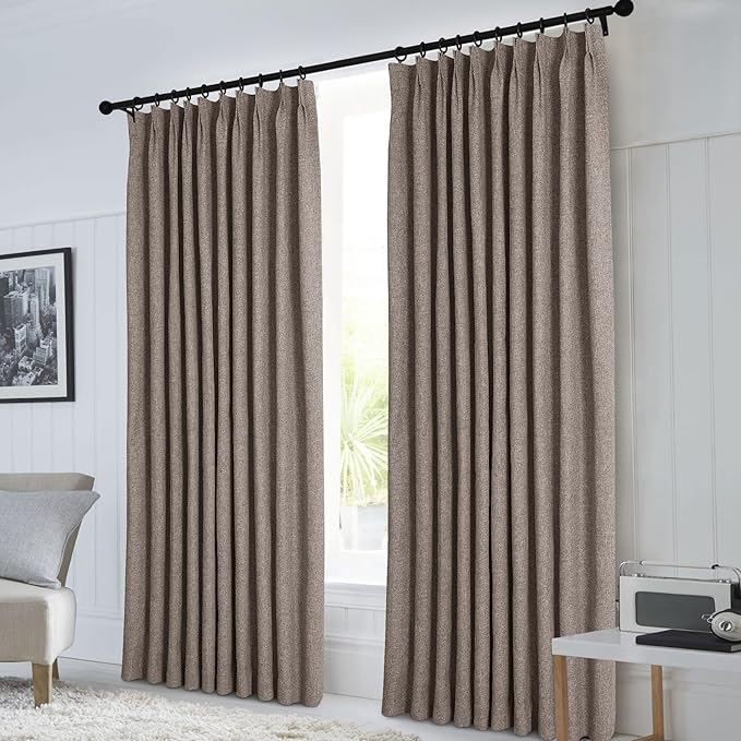Macochico 100”Wx96”L Pinch Pleated 100% Blackout Linen Curtains Thermal Sliding Curtains for Bedroom Living Room Sliding Glass Door Farmhouse Shabby Chic Light Coffee Drapery with Tieback 1 Panel-Ruum Studio Home