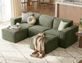 LINSY HOME Modular Sectional Sofa, 105" Boneless Couch U Shaped 3-Seat Sofa with 2 Ottomans, Corduroy Sectional Cloud Couches for Living Room, No Assembly Required, Green-Ruum Studio Home