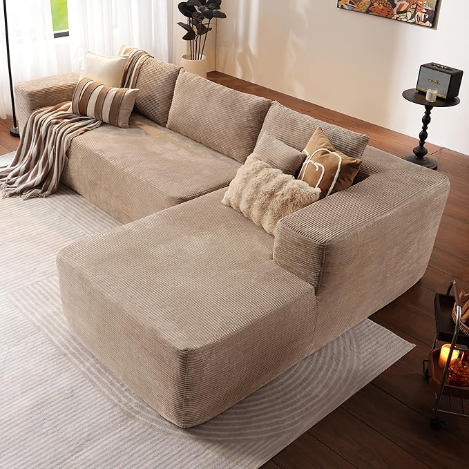 ovios 104" Cloud Sectional Couch with L-Shape Chaise,Modern Modular Sofa with Deep Seat, Upholstered Couches for Living Room Bedroom,No Assembly Required, Camel (Corduroy Fabric)-Ruum Studio Home