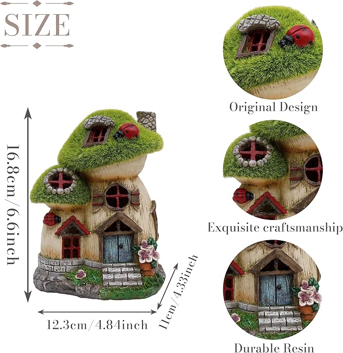TERESA'S COLLECTIONS Mushroom Garden Statues with Outdoor Solar Light for Garden Decor, Green Flocked Decorations Resin Fairy House Accessories, Outdoor Decor Yard Gifts for Mom Women-Ruum Studio Home