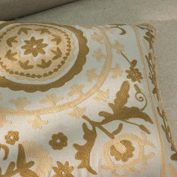 Embroidered Mandala Floral Vintage Indian Cotton Decorative Embroidery Throw Pillow Covers, Fringes Lace Cushion Cover, Pillow Case for Sofa Couch Bed Chair 18" x 18"-Ruum Studio Home