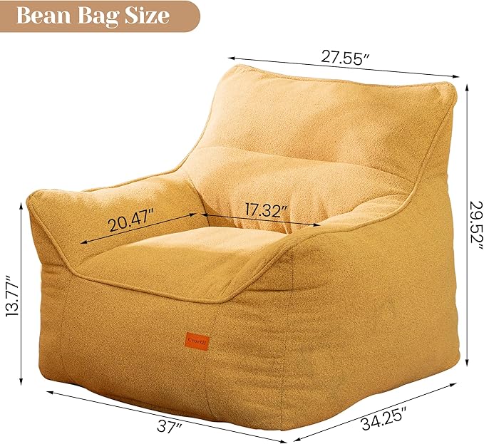 Bean Bag Chair with Filler, Bean Bag Sofa Chair with Tufted Soft Armrests Plush Lazy Sofa Comfy Chair,Large BeanBag Chair for Adults in Livingroom, Bedroom-Ruum Studio Home