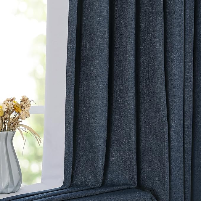 Vision Home Navy Blue Pinch Pleated Full Blackout Curtains Linen Blended Room Darkening Window Panels 108 inch for Living Room Bedroom Thermal Insulated Pinch Pleat Drapes with Hooks 60" Wx108 Lx1-Ruum Studio Home