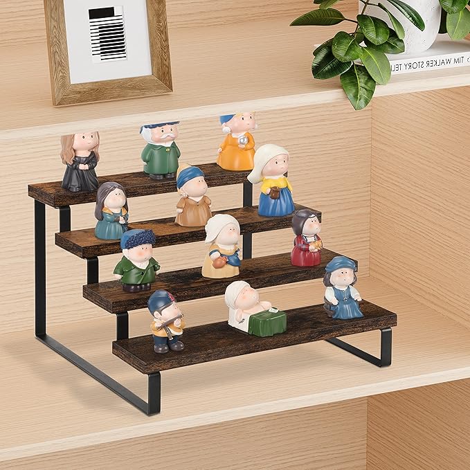 YINMIT Wooden Display Riser Stand, Tiered Perfume and Cologne Organizer Stand, 4 Tier Spice Rack Organizer, Rustic Display Shelf for Candles (4 Tier)-Ruum Studio Home