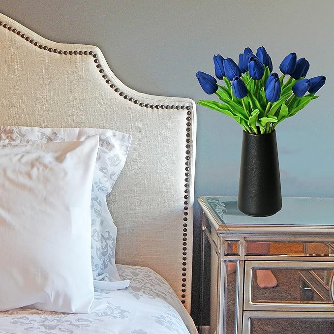 Mandy's Artificial Tulips 20 Stems Navy Blue PU Faux Flowers for Wedding Home Decor 13.5 Inch-Ruum Studio Home