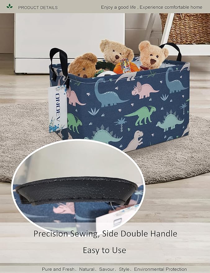 Rectangular waterproof laundry basket,foldable storage basket,laundry Hampers with handle,gift basket,suitable for children's room and toy storage (Blue Dinosaur)-Ruum Studio Home