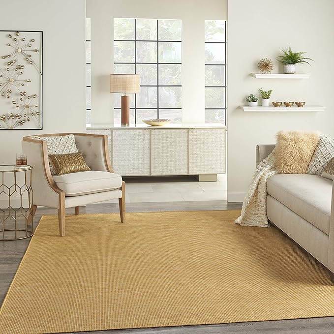Nourison Home Positano Yellow 9' x 12' Area Rug, Modern, Solid, Indoor/Outdoor, Easy Cleaning, Non Shedding, Bed Room, Living Room, Deck, Backyard-Ruum Studio Home
