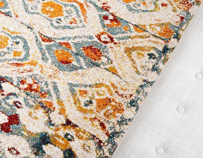 Unique Loom Rosso Collection Vintage, Geometric, Bohemian, Traditional, Distressed, Southwestern Area Rug, 8' 0" x 10' 0", Multi/Ivory-Ruum Studio Home