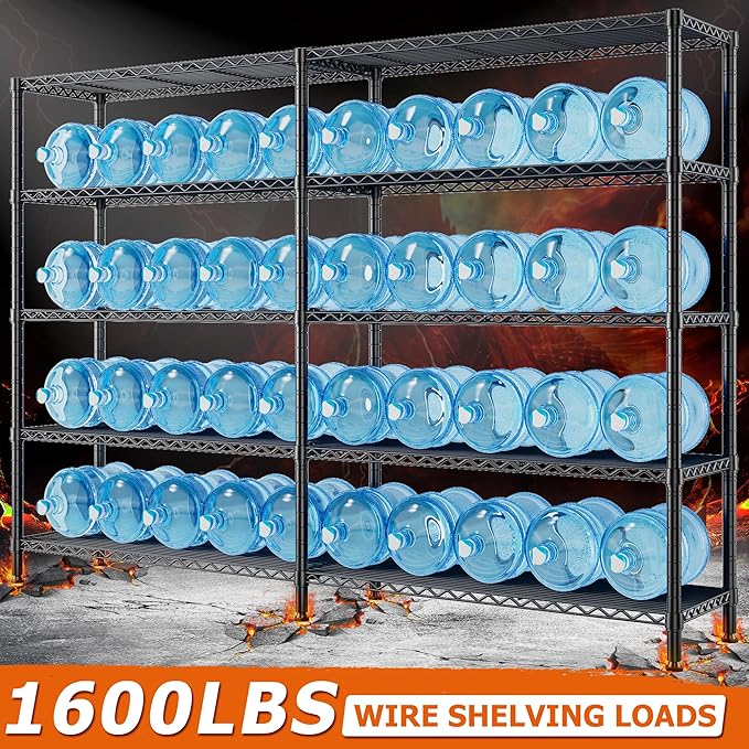 REIBII 1600LBS Storage Shelves Metal Shelving 5 Tier Wire Shelving Unit, 69.8" W Pantry Shelves Kitchen Shelves Adjustable Wire Shelf for Garage Storage Shelves, 69.8" Wx15.8 Dx72.4 H, Black-Ruum Studio Home